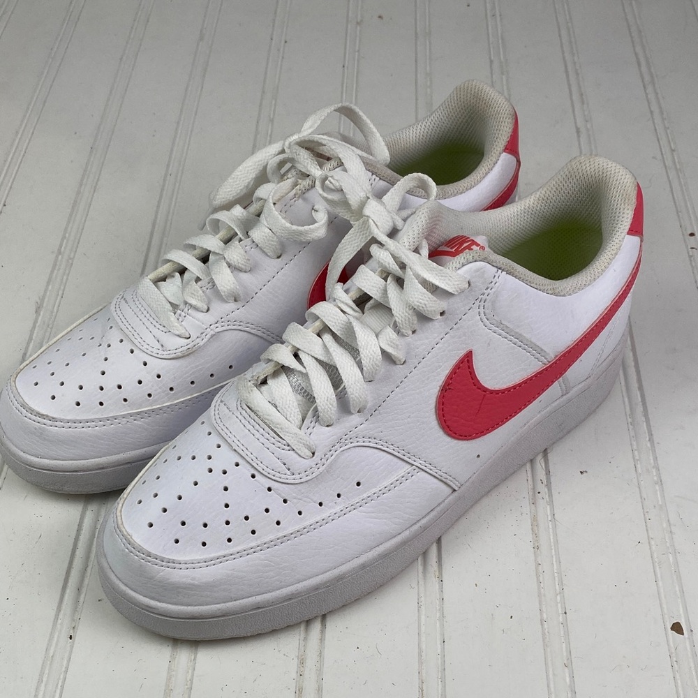 Nike Court Vision White and Coral Pink Athletic Shoes 10